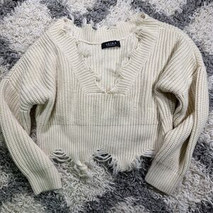 Akira Women‎ Knit Crop Distressed Sweater RN 125550 Size Small